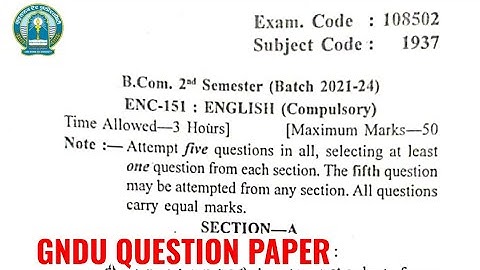 Gndu BCom 2nd Semester English Compulsory Question Paper | Bcom 2nd Semester English Question Paper