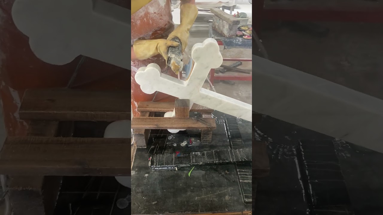 Polished White Marble Cross Design Headstone