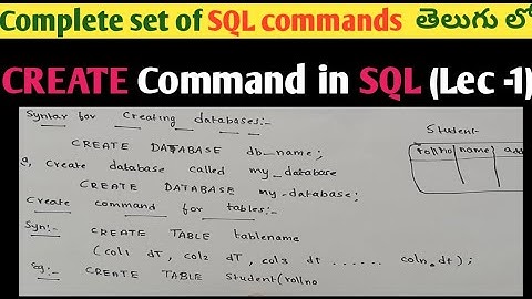 create Command in SQL in Telugu | SQL commands | DDL commands | SRT Telugu Lectures