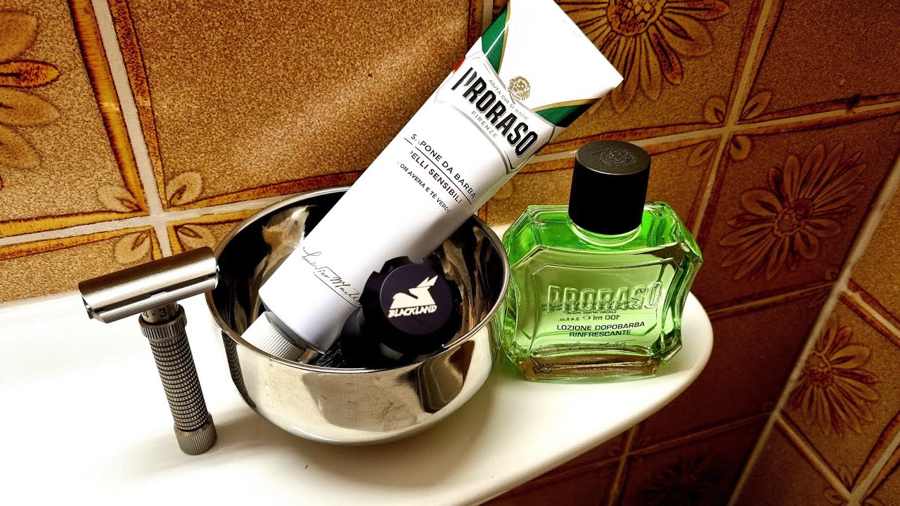 Rex Ambassador Adjustable Razor. Proraso White Shaving Cream. Proraso Green Aftershave Splash.