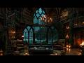 Seaside Gothic Reading Room | Cozy Victorian Library Ambience with Rain | Dark Academia Piano Music