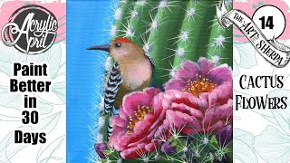 Cactus Flower And Bird 🌺🌸🌼 Easy Acrylic Tutorial Step by Step Day 14   #AcrylicApril2022 screenshot 4