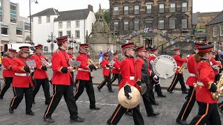Linlithgow Reed Band lead the 7am morning parade from West Port during 2022 Linlithgow Marches