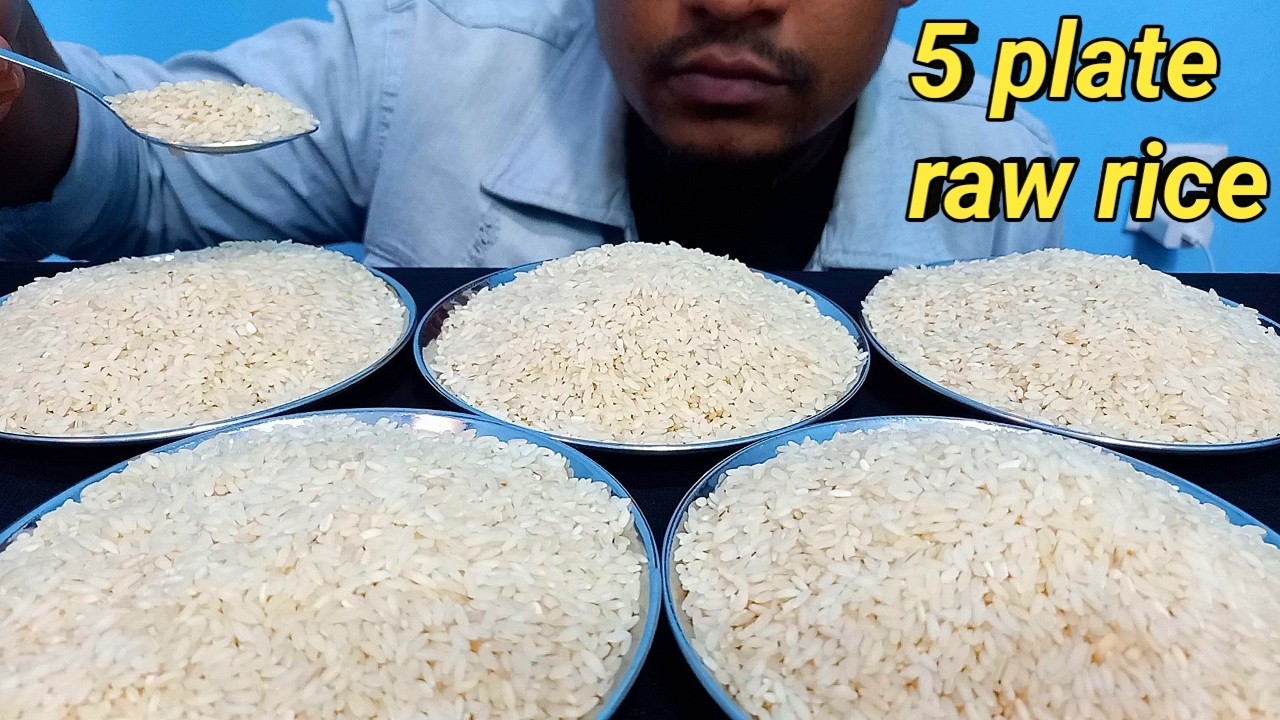 5 plate raw rice eating | hard raw rice mukbang | raw rice eating asmr ...