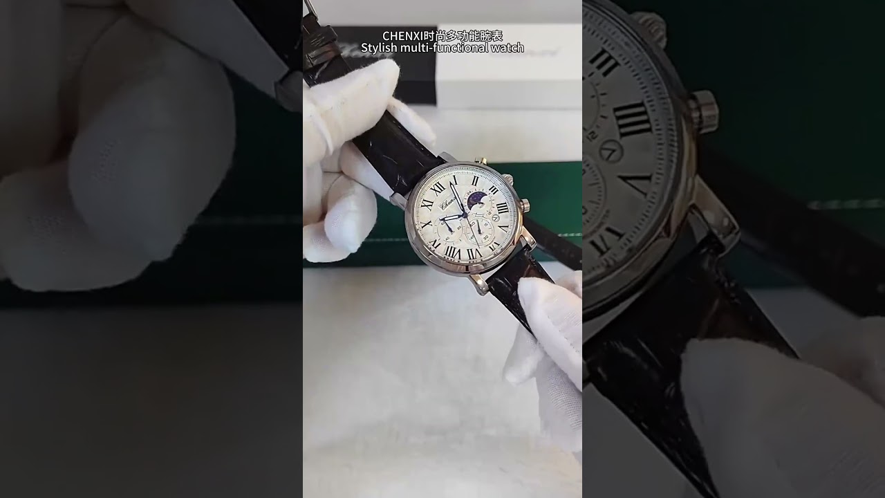 CHENXI Watches For Men Leather Strap Skeleton Quartz Sweep Secon