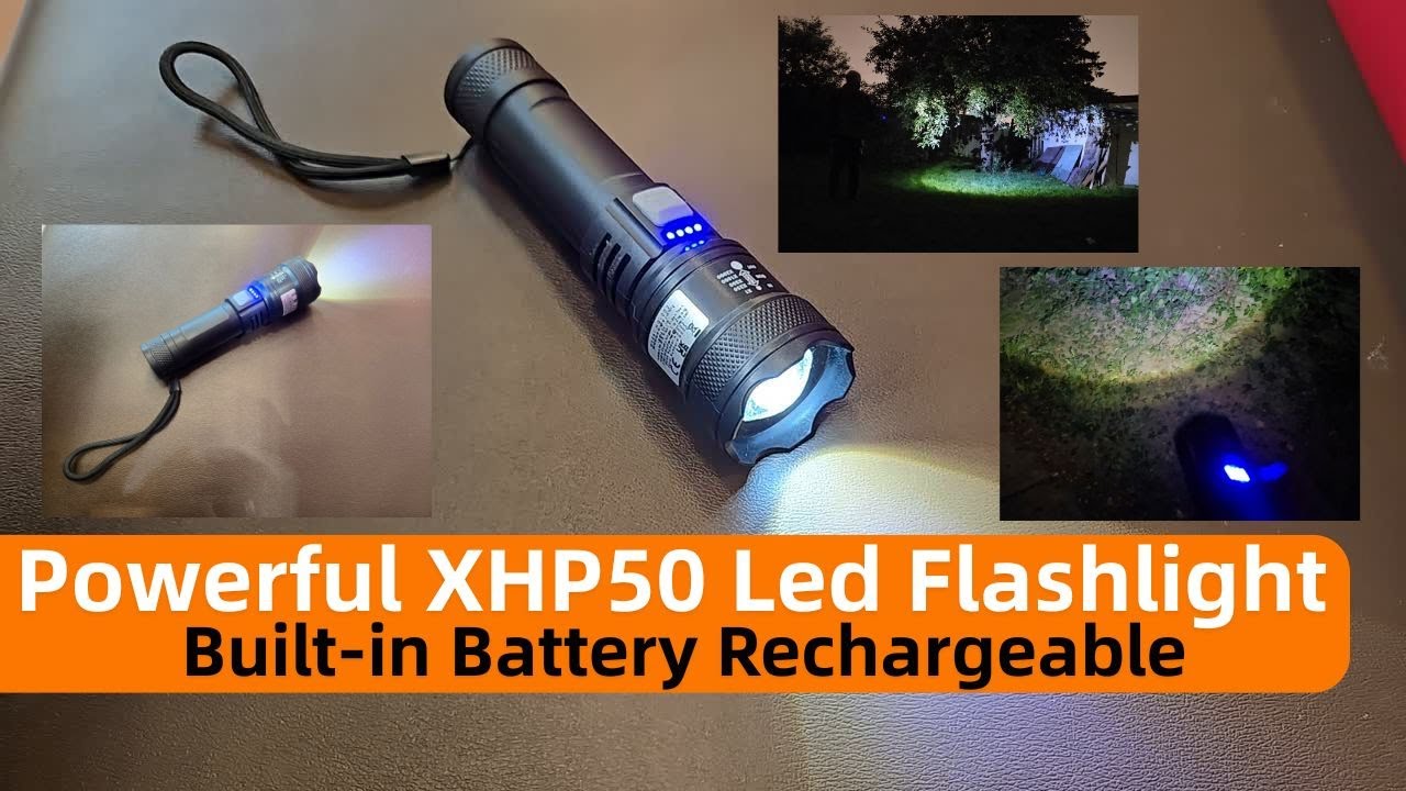 Powerful XHP50 LED Flashlight – Built-in Rechargeable Battery