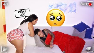 SLEEPING On The COUCH To See How My Girlfriend Reacts! *CUTE REACTION*