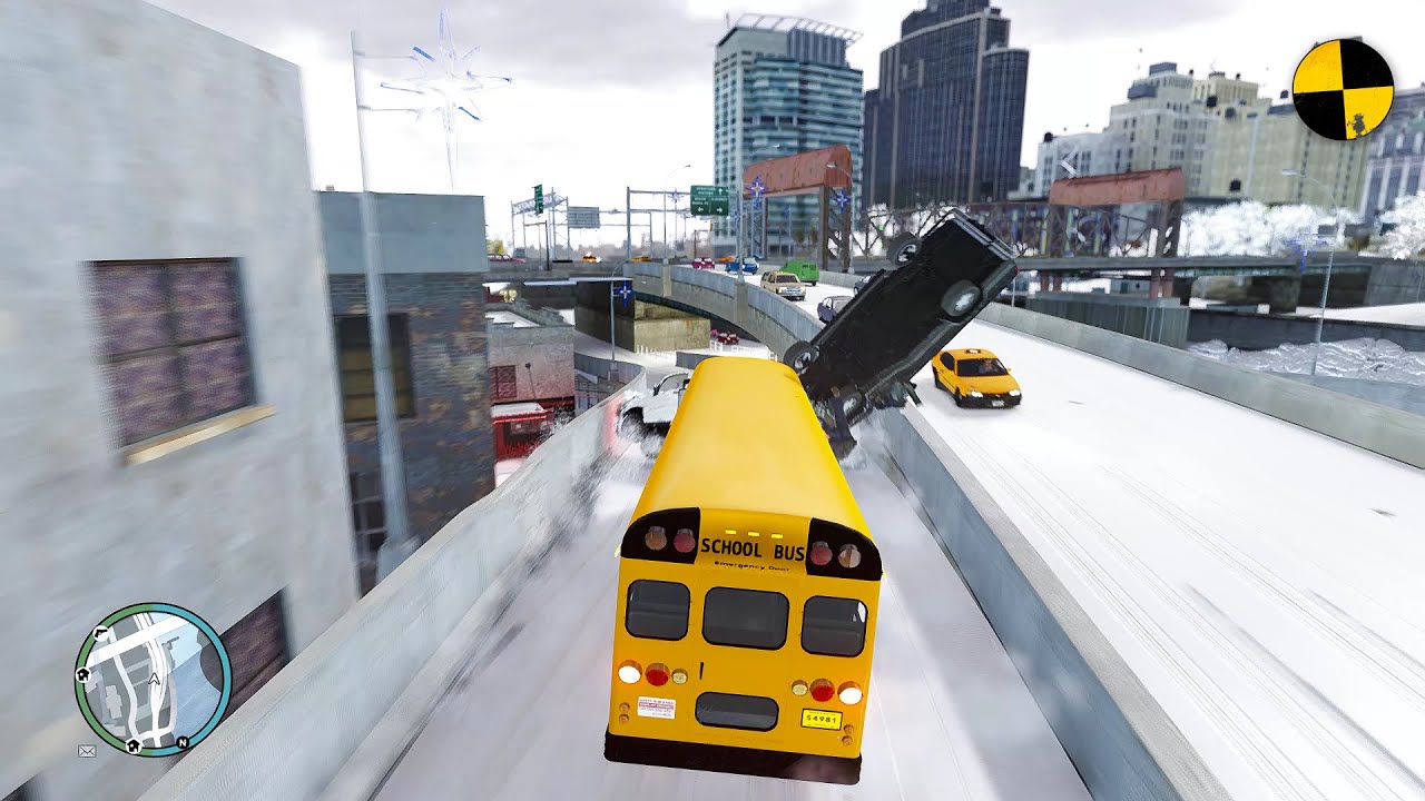 GTA 4 Crazy School Bus Crashes Ep.1