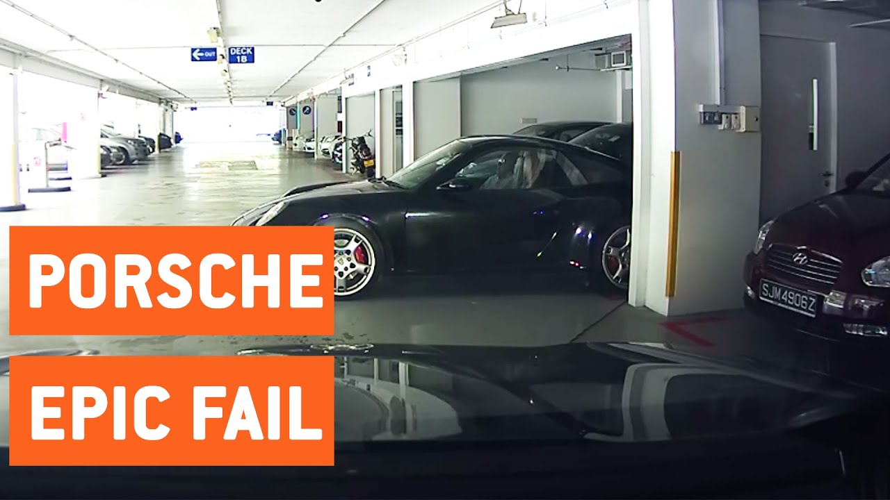 crashes on air Porsche Driver Crashes into Parked Car | Carrera Smash