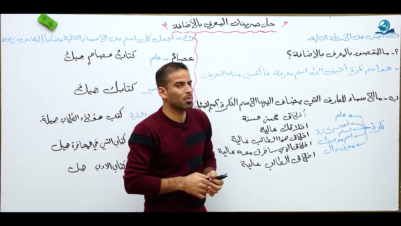 مادة اللغة العربية للصف الاول متوسط : حل تمرينات المعرف بالاضافة