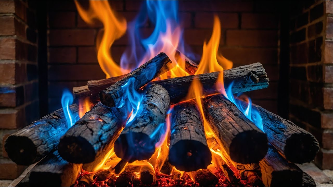 Cozy Blue Flame Fireplace at Night – Peaceful Fire Sounds for Stress Relief & Rest