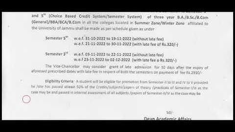 Jammu University || Ug Sem 3rd and 5th Admission notifications out|| Details information