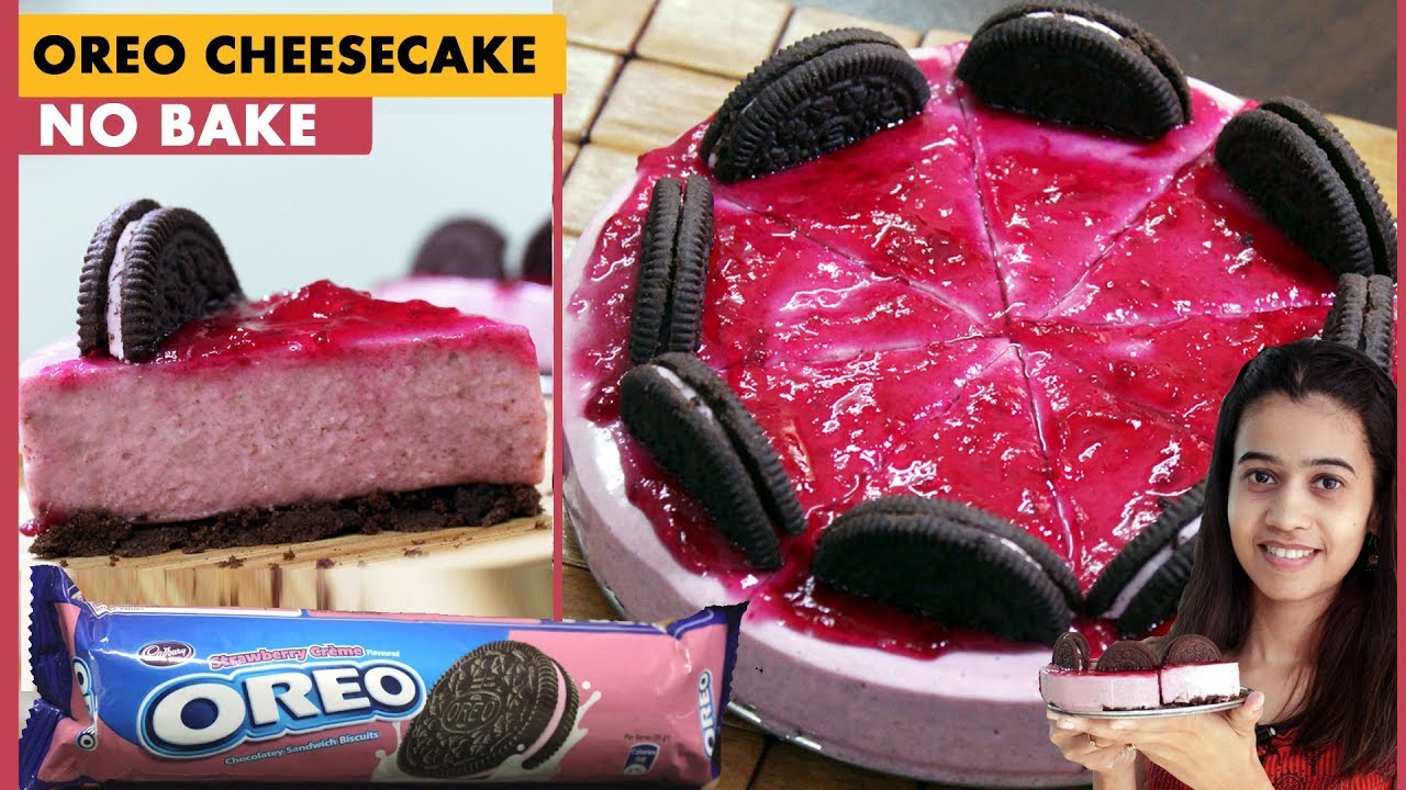 No Bake Oreo Cheesecake PINK OREO Without Gelatin Eggless