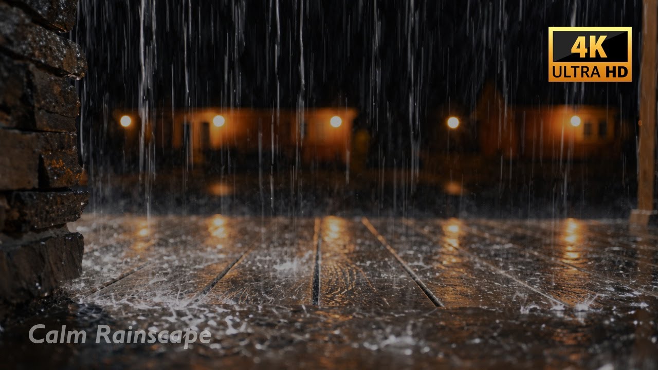 Rain Sounds for Sleep 🌧️ Aesthetic Heavy Rain on Wet Wooden Porch | 4K Dark Ambiance