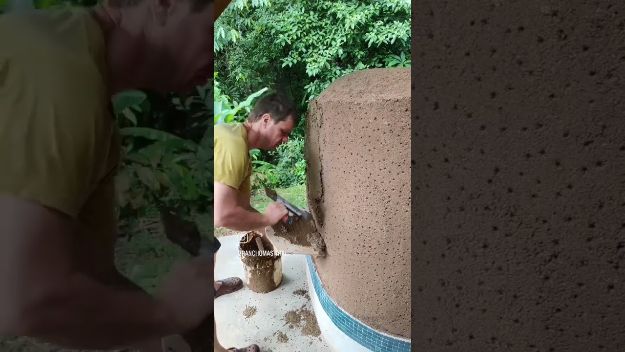 Plastering our earthen shower, look for our video of the Tadelalt finish 