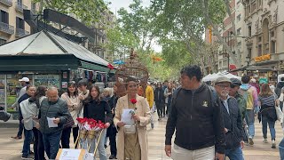 Sant Jordi 2024🌹- Barcelona Walking tour on La Rambla on the Most Special Day 🌹🐉