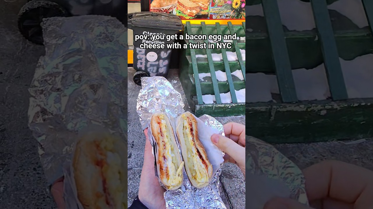 pov baconeggandcheese with hashbrown in NYC 