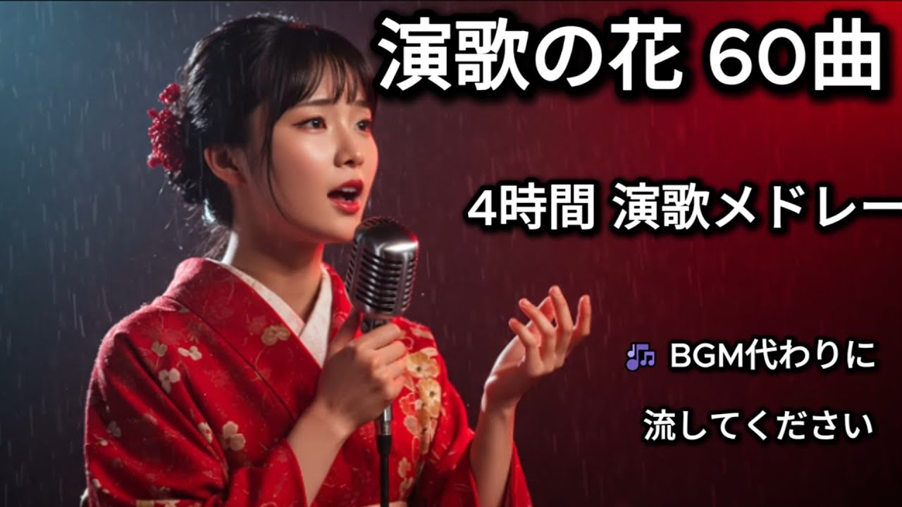 【演歌の花🌸】4時間60曲ロング演歌メドレー｜心に響く昭和の名曲集🎙癒しのBGM・作業用・懐かしの演歌