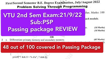 VTU 2nd Sem PSP EXAM QP REVIEW|48 out of 100 came |passing package|QP was moderate