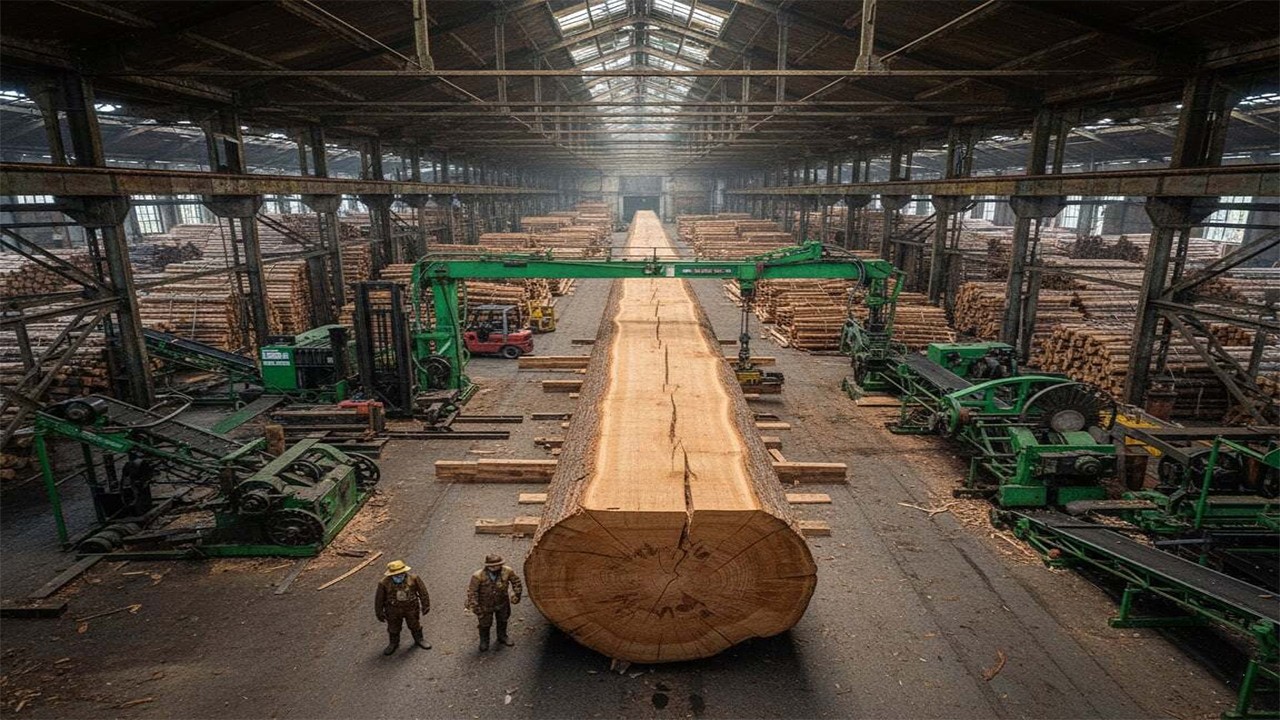 Из леса на лесопилку: 18-метровые брёвна обрабатываются на старейшей лесопилке Америки