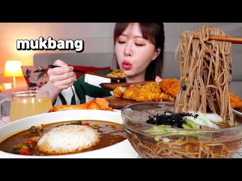 화끈하게 매운 카레, 시원한 메밀소바, 직접 만든 돈까스, <strong>총각</strong> <strong>김치</strong> 먹방♥️ Spicy curry, Buckwheat Soba Noodles MUKBANGㅣASMR