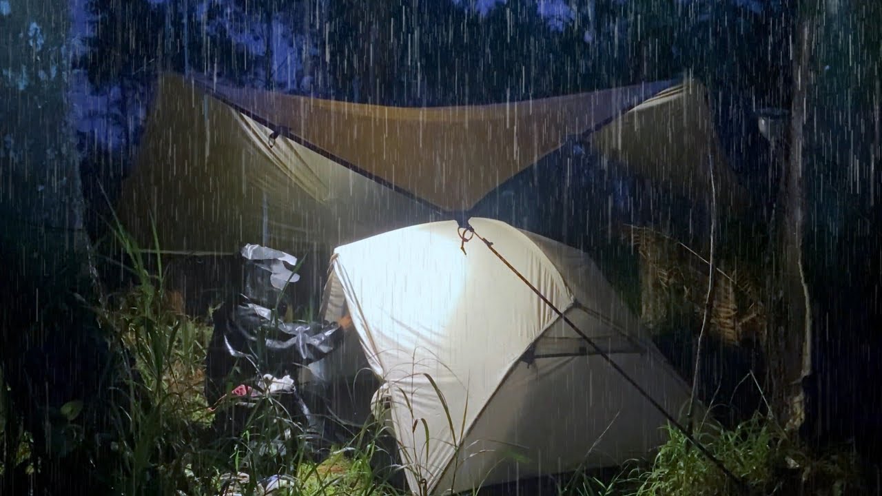 SOLO CAMPING IN HEAVY RAIN - RELAXING RAIN CAMPING - ASMR - YouTube