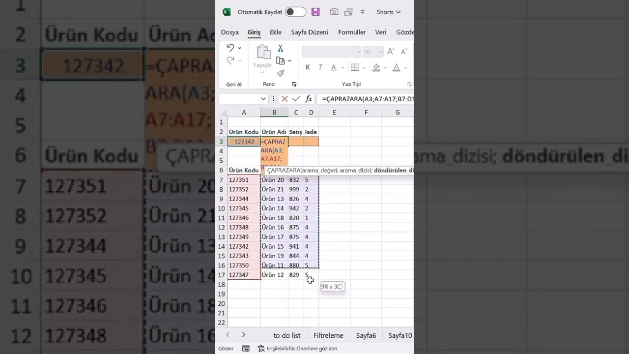 Excel’de Çaprazara | Xlookup Formülü İle Tek Seferde Çoklu Veri Getirme #shorts