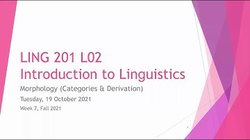 Introduction to Linguistics: Lecture 7 Morphology I