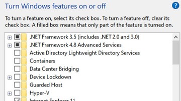 Turn Windows features on or off | Install .NET Framework 3.5