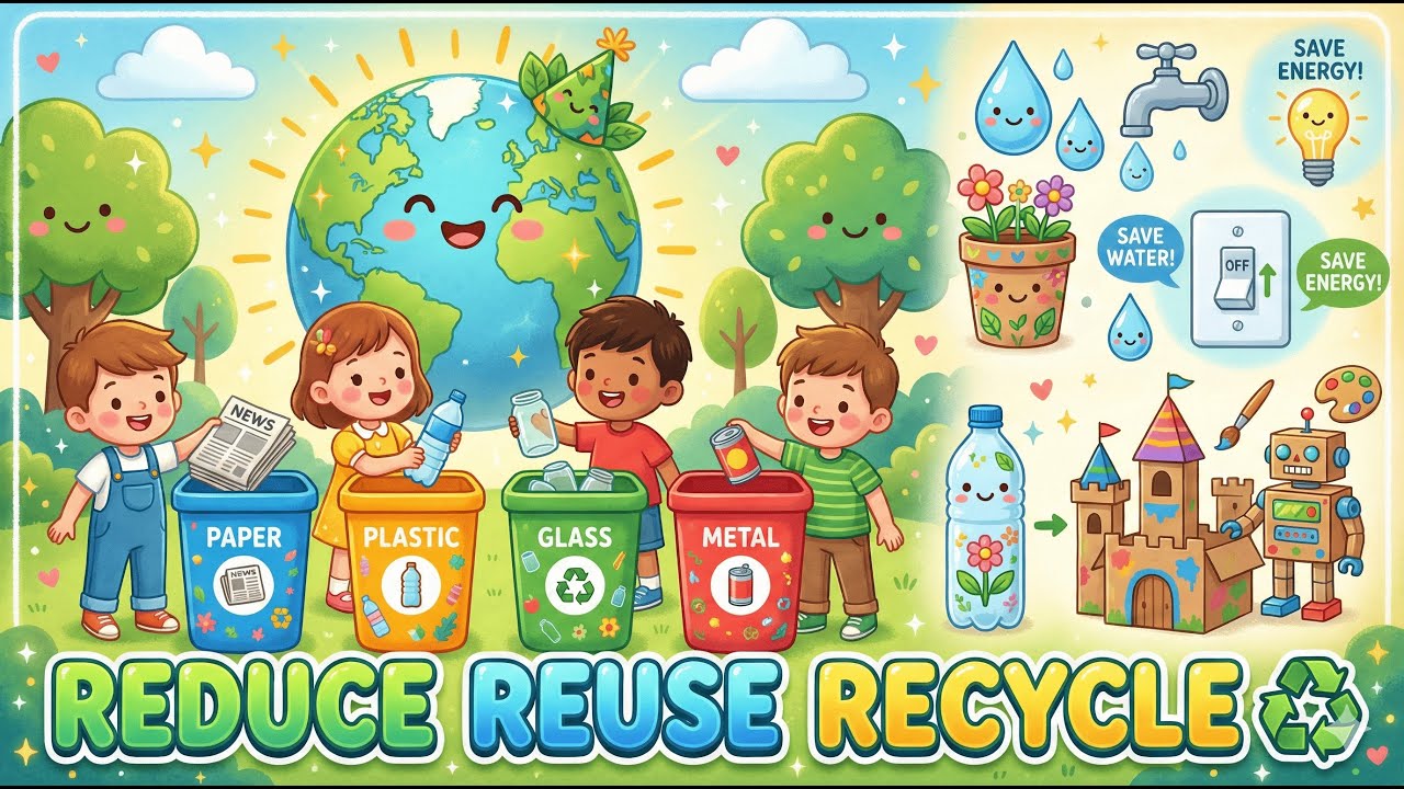 ♻️ Reduce Reuse Recycle | Kids Rhyme About Saving Earth 🌍✨ | Kiddoria TV