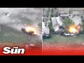 Russian military vehicles destroyed by Ukrainian Howitzer