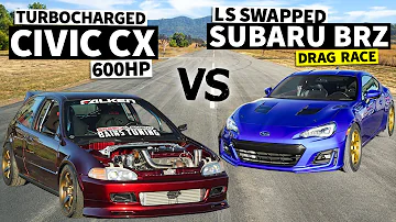LS Swapped Subaru BRZ vs 650hp Honda Civic CX Drag Race // THIS vs THAT