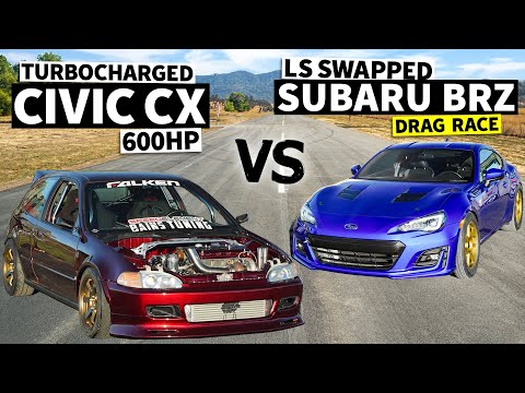 LS Swapped Subaru BRZ vs 650hp Honda Civic CX Drag Race // THIS vs THAT