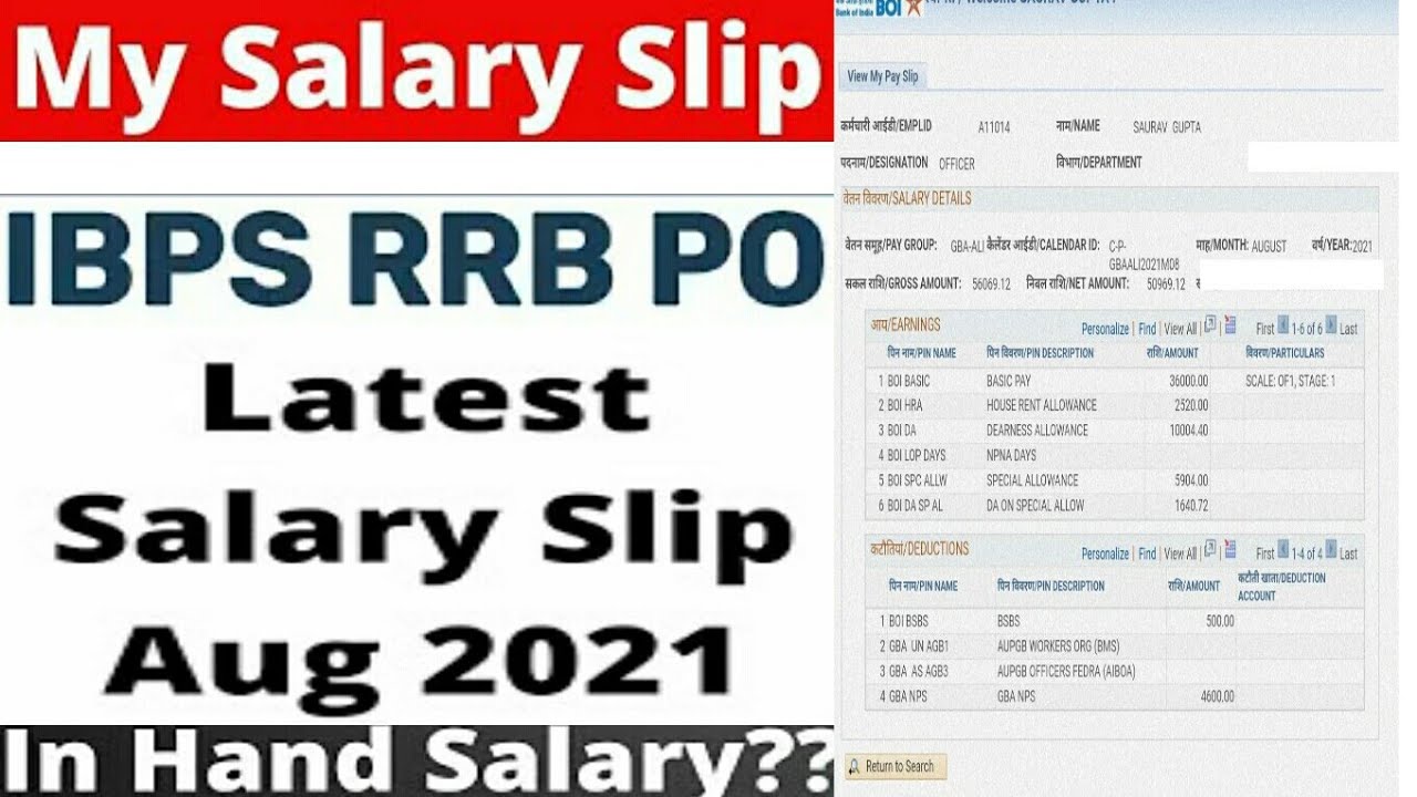My Salary as Bank PO (Officer scale 1) August salary slip 2021