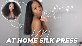 DIY silk press at home + trim| natural 4b hair