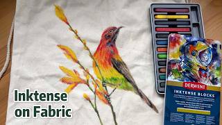 Derwent Inktense Blocks on Fabric | Unboxing, Swatching, Bird Drawing on Bag
