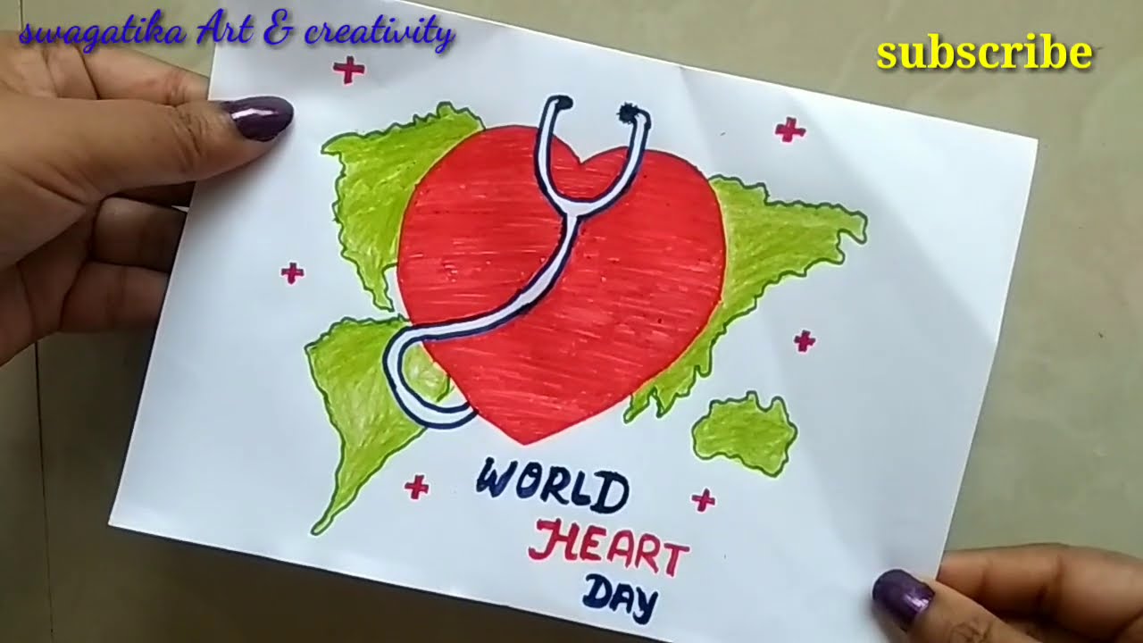 World heart day drawing/Heart day poster drawing/how to draw world heart day drawing