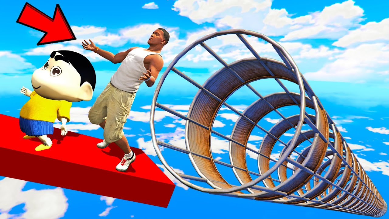 SHINCHAN AND FRANKLIN TRIED THE IMPOSSIBLE FALLING INTO PIPE PARKOUR CHALLENGE GTA 5