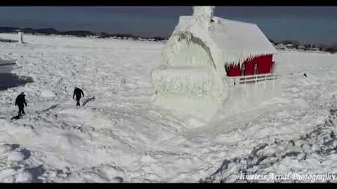 Grand Haven Lighthouse 4K Drone Footage After Polar Vortex Pure Michigan Travel