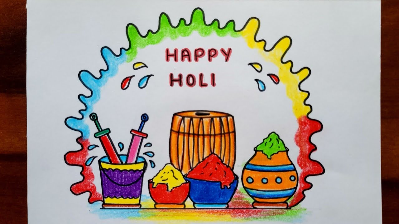 Holi Festival Of Colors Drawing Easy | होली पर चित्र बनाना सीखे | Step By  Step For Beginners - YouTube