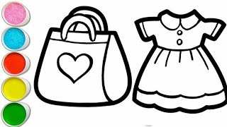 Dress 👗 and Bag 👜 Drawing with colors for Kids and Toddlers.