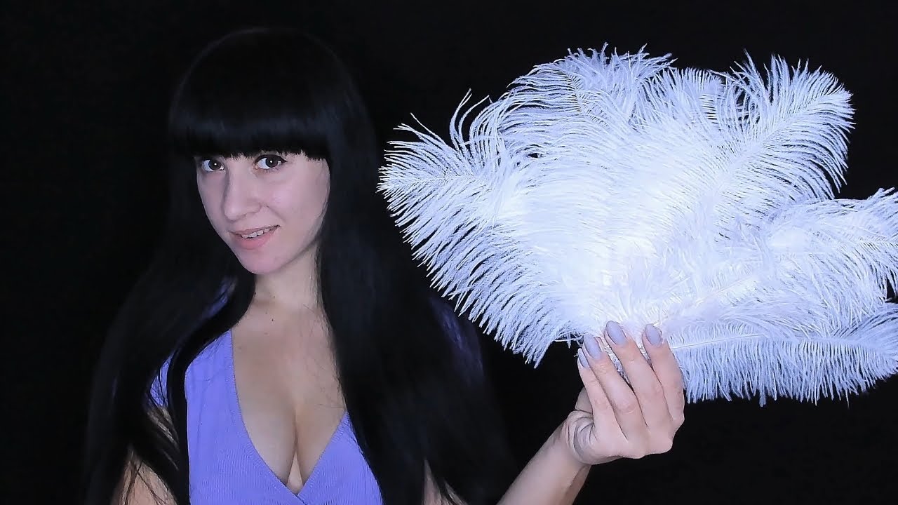 Close unintelligible whisper & visual triggers (Feathers) &  mouth sounds 🔥 Slow ASMR 😍