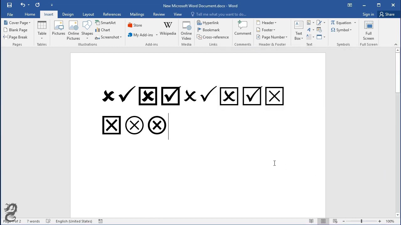 How to insert a tick or cross symbol in Microsoft Word and Excel