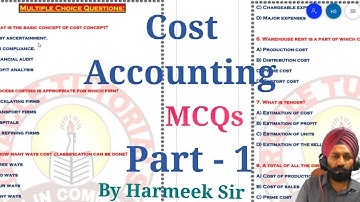 Cost Accounts - MCQs Part 1 by Harmeek Sir #Accountancy for JKSSB Exam