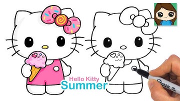 How to Draw Summer Hello Kitty Eating Ice Cream 🍦 Sanrio