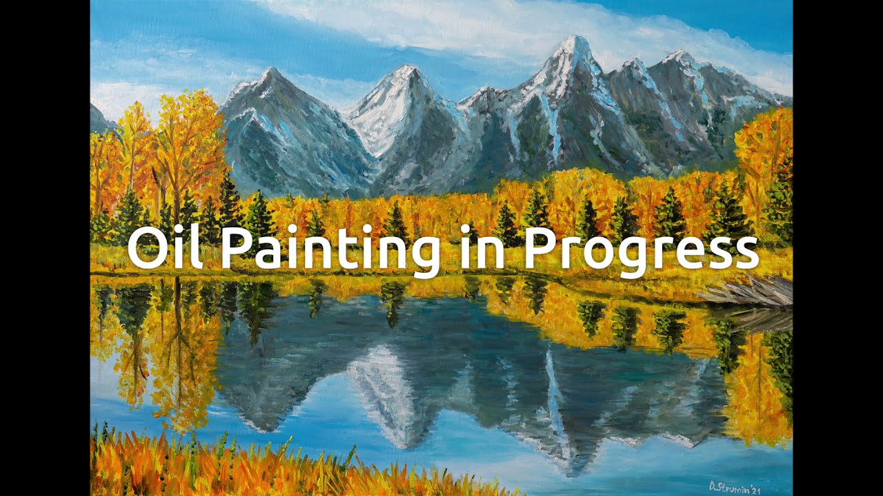 Oil Painting Realistic Progress Autumn Lake Landscape