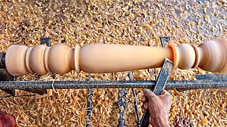 Great Art On A Big Wood Lathe | Watch How a Master Craftsman Designs a Stair Tread By Hand Carving |