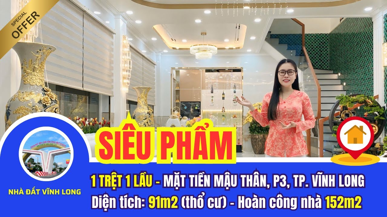 Siêu cấp nhà đẹp, Mặt tiền Mậu Thân 1, Phường 3, TP Vĩnh Long, 90m2, 152m2 sàn