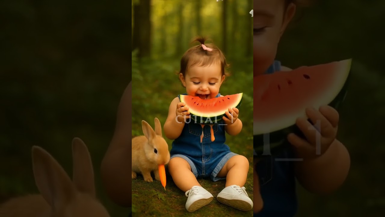 Cutest Baby Eating Watermelon 🍉😂 with Bunny | Funny Baby Video Shorts