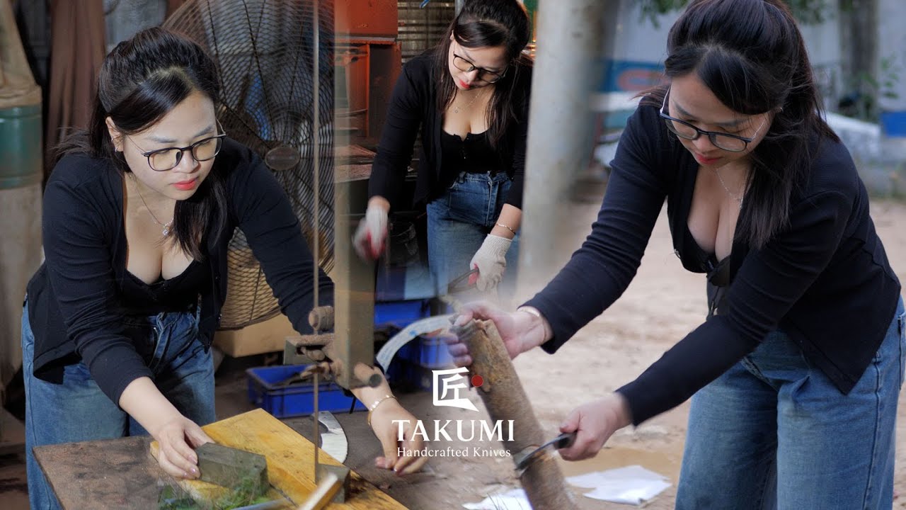 TAKUMI KNIVES | Hot Female Blacksmith Turns a Truck Wheel Bearing into a Shiny Bushcraft Knife